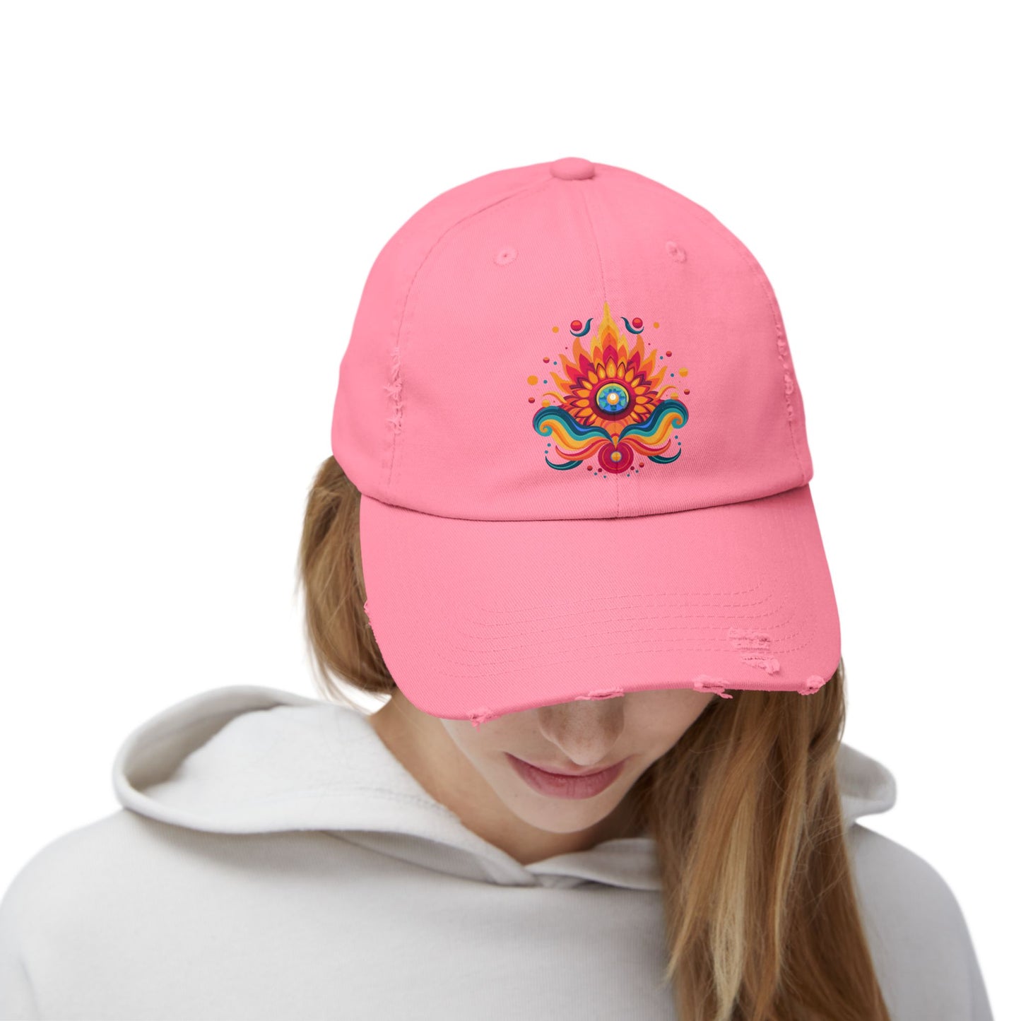 Eternal Psychedelic Flame Distressed Cap — Exploring Love Vintage Hat