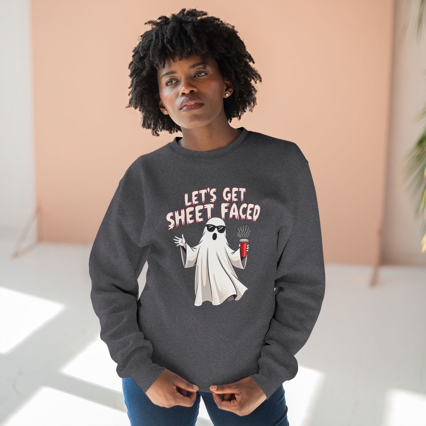 Halloween Ghost Sweatshirt — "Let's Get Sheet Faced" Funny Party Crewneck
