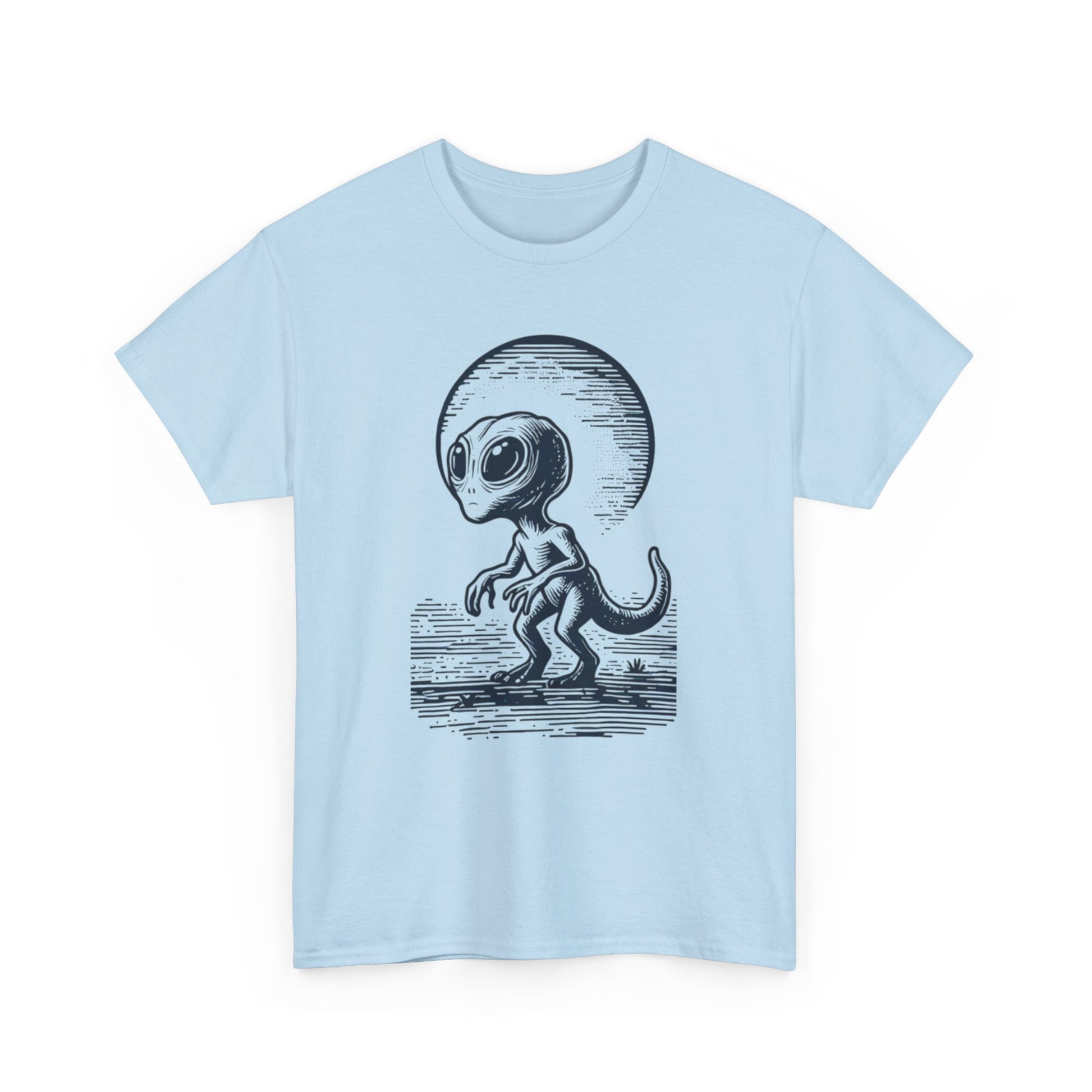 Dinosaur Hybrid, Graphic Unisex Heavy Cotton Tee | UFO Lover T-Shirt | Space-Themed Apparel - Psychonaut Swag