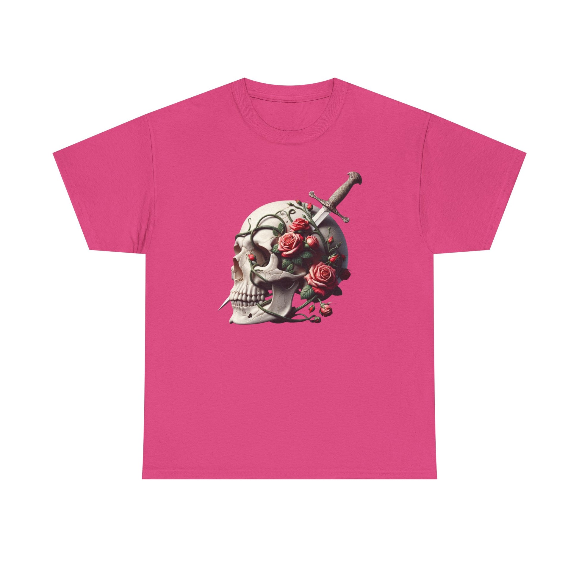 Skull & Roses Unisex Heavy Cotton Tee - Edgy Graphic T-Shirt for Alternative Fashion - Psychonaut Swag