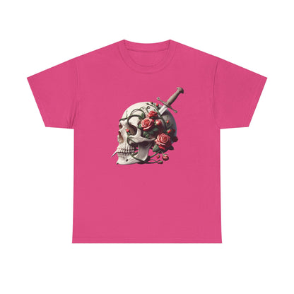 Skull & Roses Unisex Heavy Cotton Tee - Edgy Graphic T-Shirt for Alternative Fashion - Psychonaut Swag