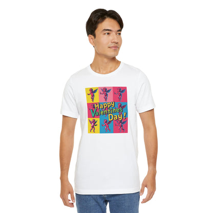 Valentine's Day Pop Art Tee — "Happy Valentine's Day!" Cupid Graphic Shirt