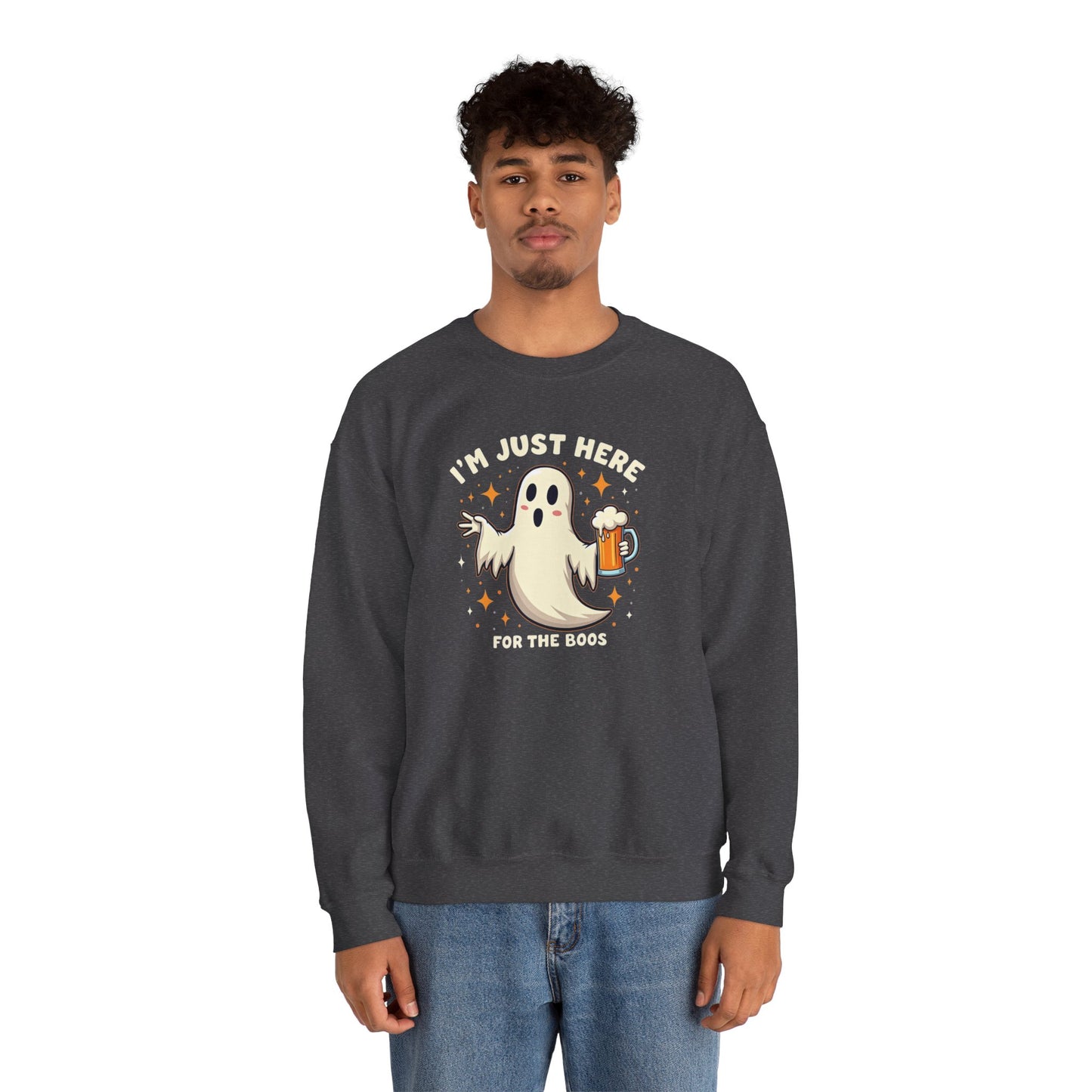Halloween Ghost Sweatshirt — "I'm Just Here for the Boos" Cozy Crewneck