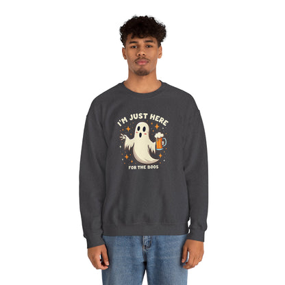 Halloween Ghost Sweatshirt — "I'm Just Here for the Boos" Cozy Crewneck