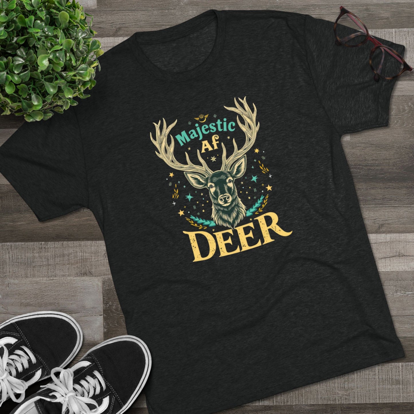 Majestic AF Deer Tee - Unisex Tri-Blend Crew Tee, Perfect for Nature Lovers, Gifts for Hunters, Casual Wear, Wildlife Enthusiasts