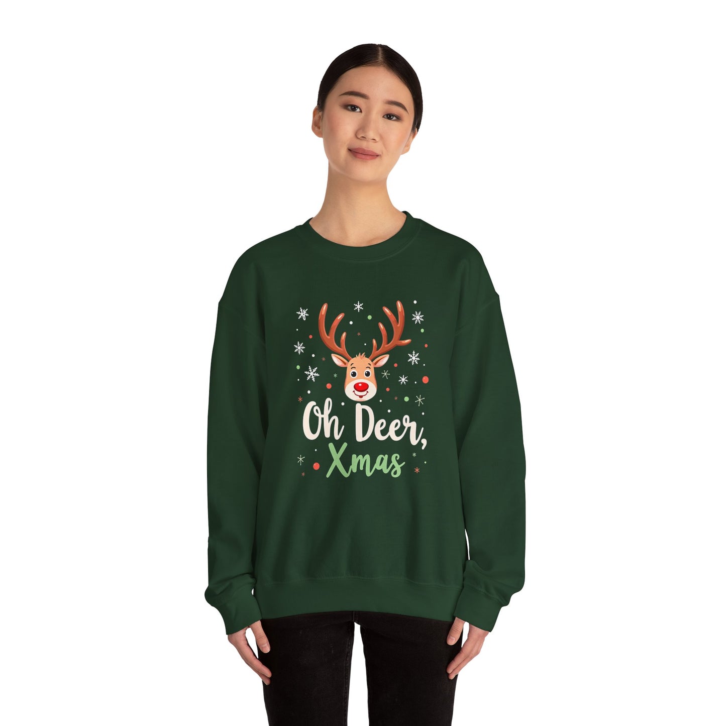 Christmas Sweatshirt - "Oh Deer, Xmas" Reindeer Holiday Crewneck