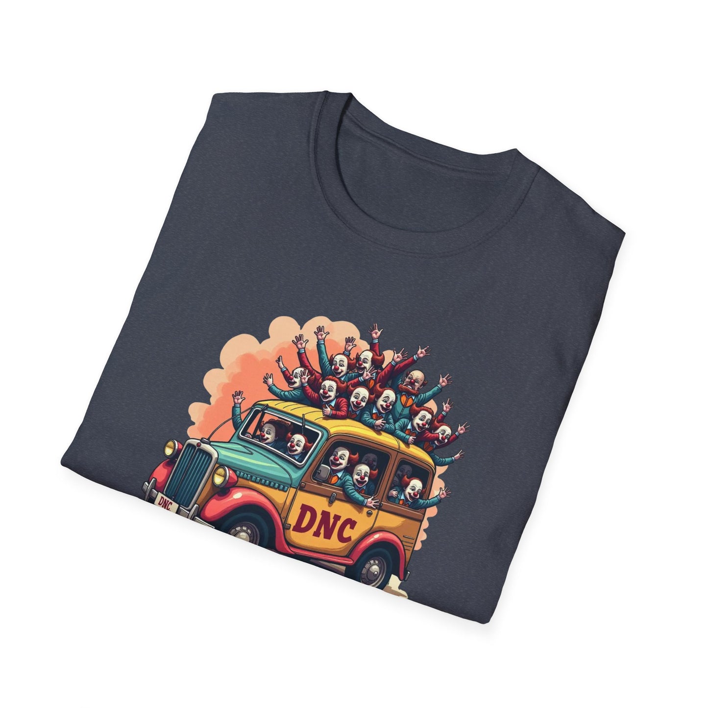 Clown Car, Cartoon Bus 'DNC' Graphic Tee | Political Satire Casual Top