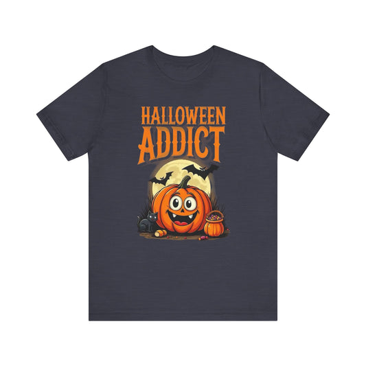 Halloween Addict Tee | Unisex Short Sleeve T-Shirt, Fun Halloween Apparel, Pumpkin Tee, Spooky Season Shirt, Gift for Halloween Lovers - Psychonaut Swag