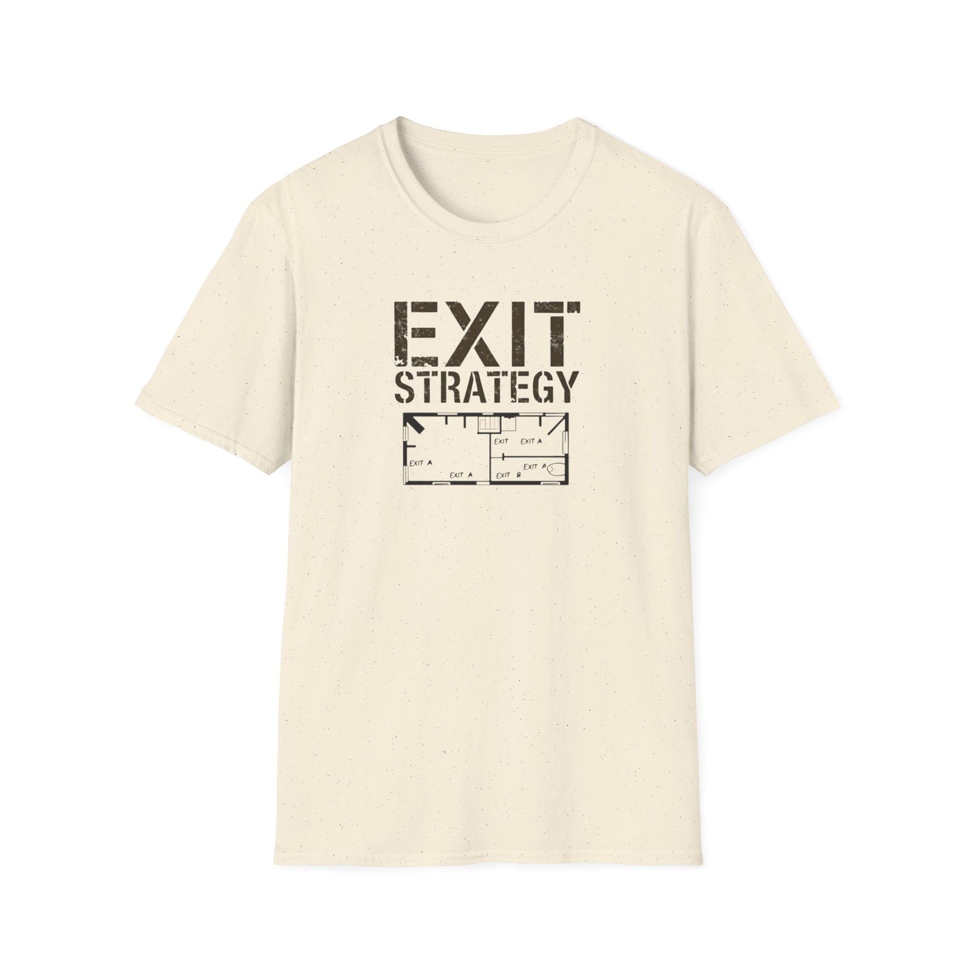 Exit Strategy Unisex Softstyle T-Shirt, Casual Wear, Fun Graphic Tee, Gift for Friends, Statement Shirt, Everyday Comfort - Psychonaut Swag