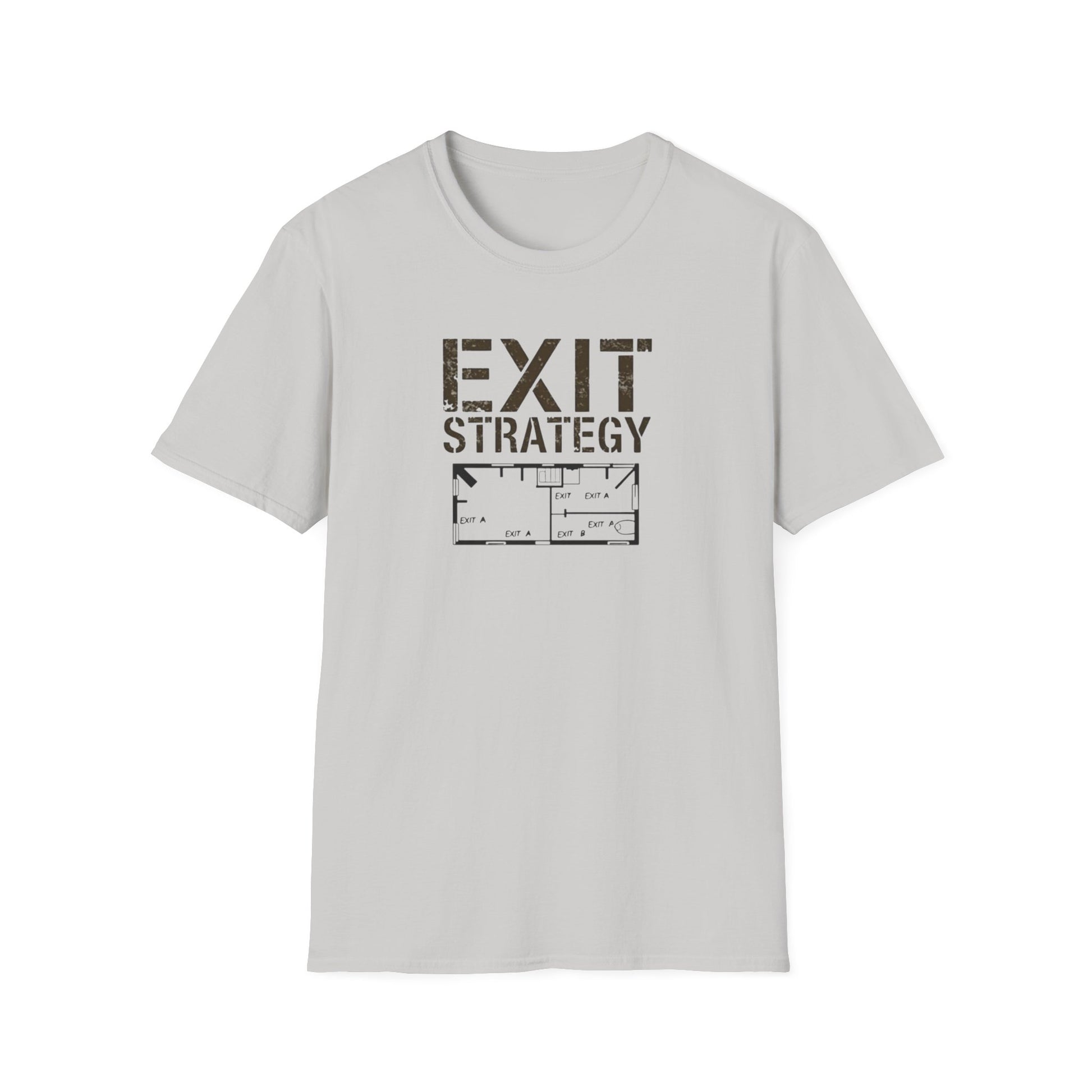 Exit Strategy Unisex Softstyle T-Shirt, Casual Wear, Fun Graphic Tee, Gift for Friends, Statement Shirt, Everyday Comfort - Psychonaut Swag