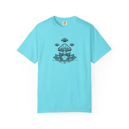 Mushroom Gift from Visitors, Unisex Garment-Dyed T-shirt - Psychonaut Swag