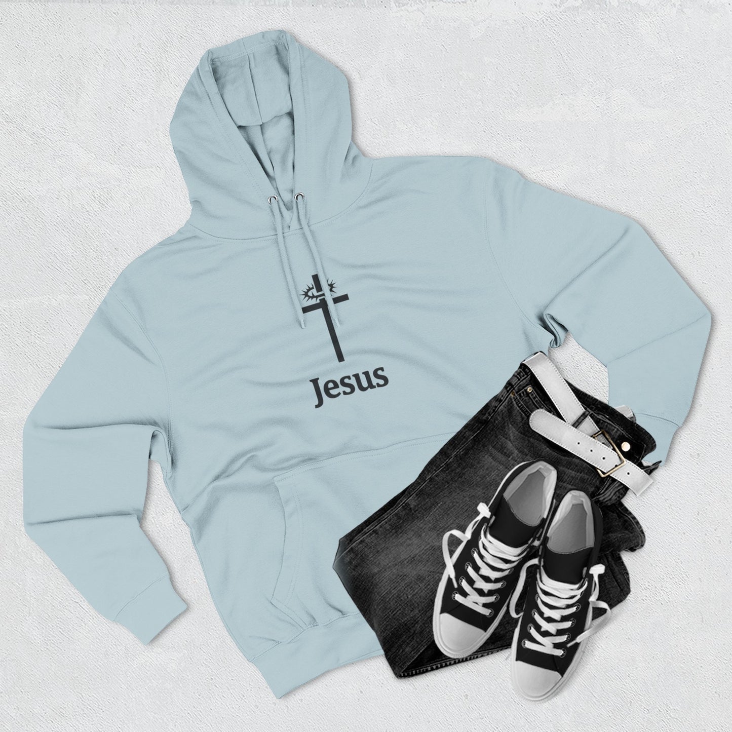 Jesus Cross Minimalist Hoodie — Faith Graphic Fleece Pullover