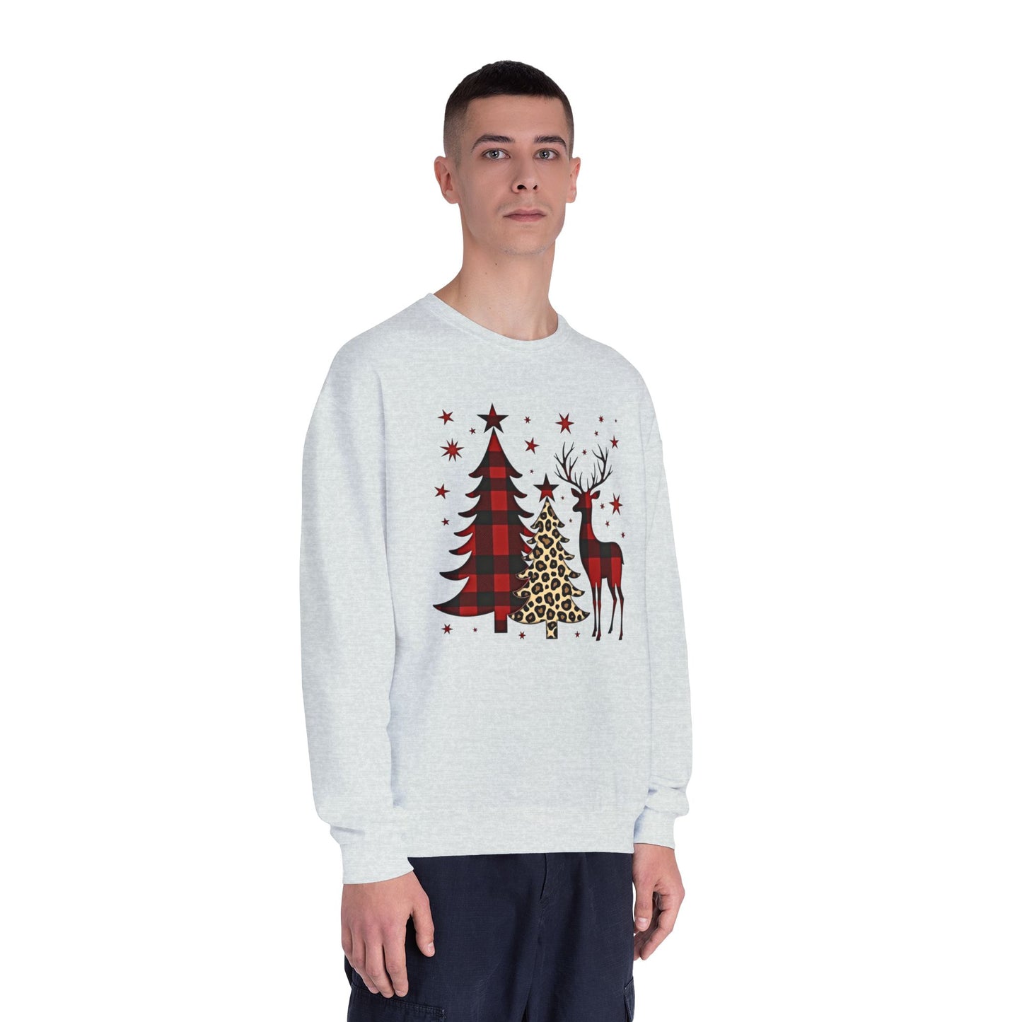 Christmas Buffalo Plaid Trees & Reindeer Crewneck Sweatshirt