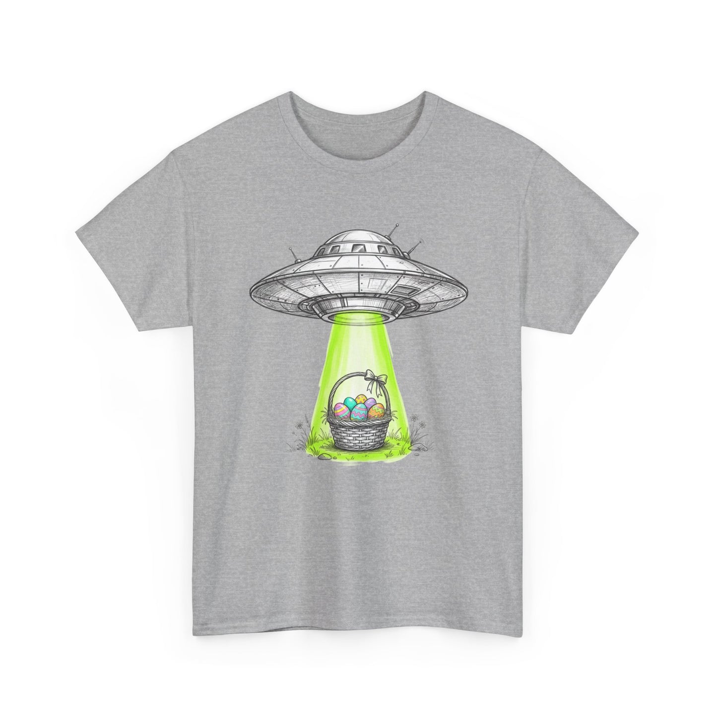 Easter UFO Abduction T-Shirt — Alien Spaceship Beaming Up Easter Basket