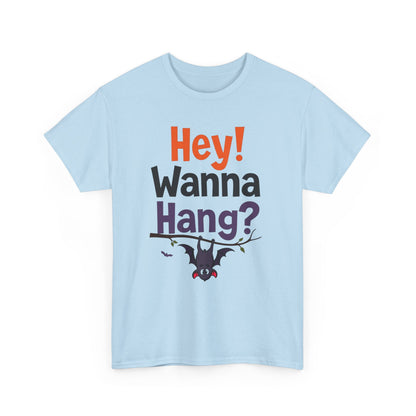 Wanna Hang, Bat Halloween Themed Unisex Heavy Cotton Tee - Fun & Spooky Graphic Tee, Perfect for Parties, Costume Events, Fall Celebrations, Gifts - Psychonaut Swag