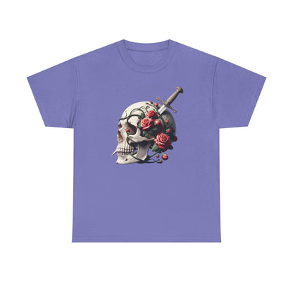 Skull & Roses Unisex Heavy Cotton Tee - Edgy Graphic T-Shirt for Alternative Fashion - Psychonaut Swag