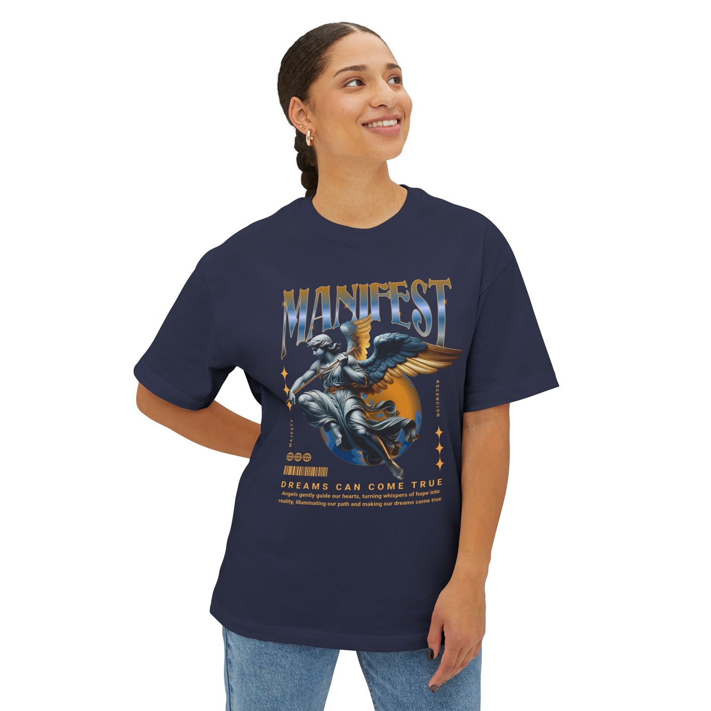 Manifest Angel Graphic Tee — Oversized Boxy Spiritual T‑Shirt
