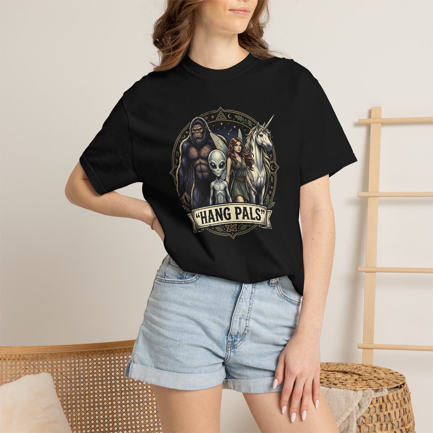 Hang Pals Graphic T-Shirt — Bigfoot, Alien & Unicorn Funny Crew Tee