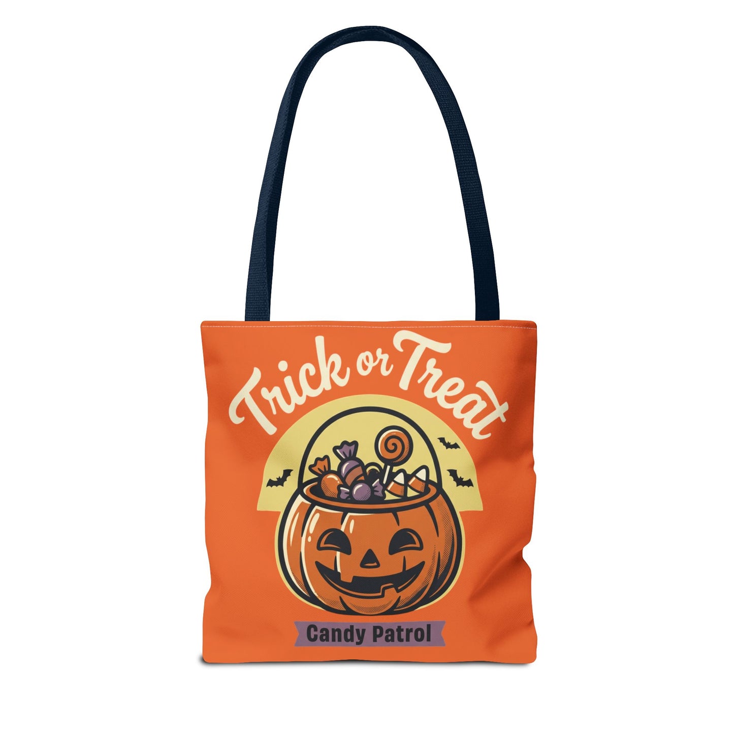 Halloween Trick or Treat Tote Bag — "Candy Patrol" Pumpkin Candy Bucket Design