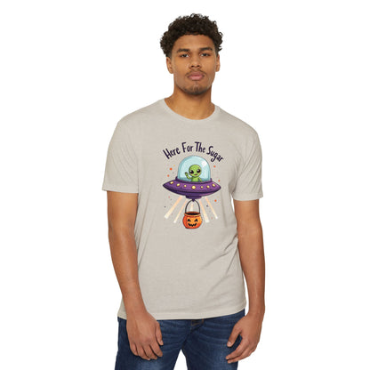Halloween Alien T-Shirt — "Here For The Sugar" Cute UFO Trick-or-Treat Tee