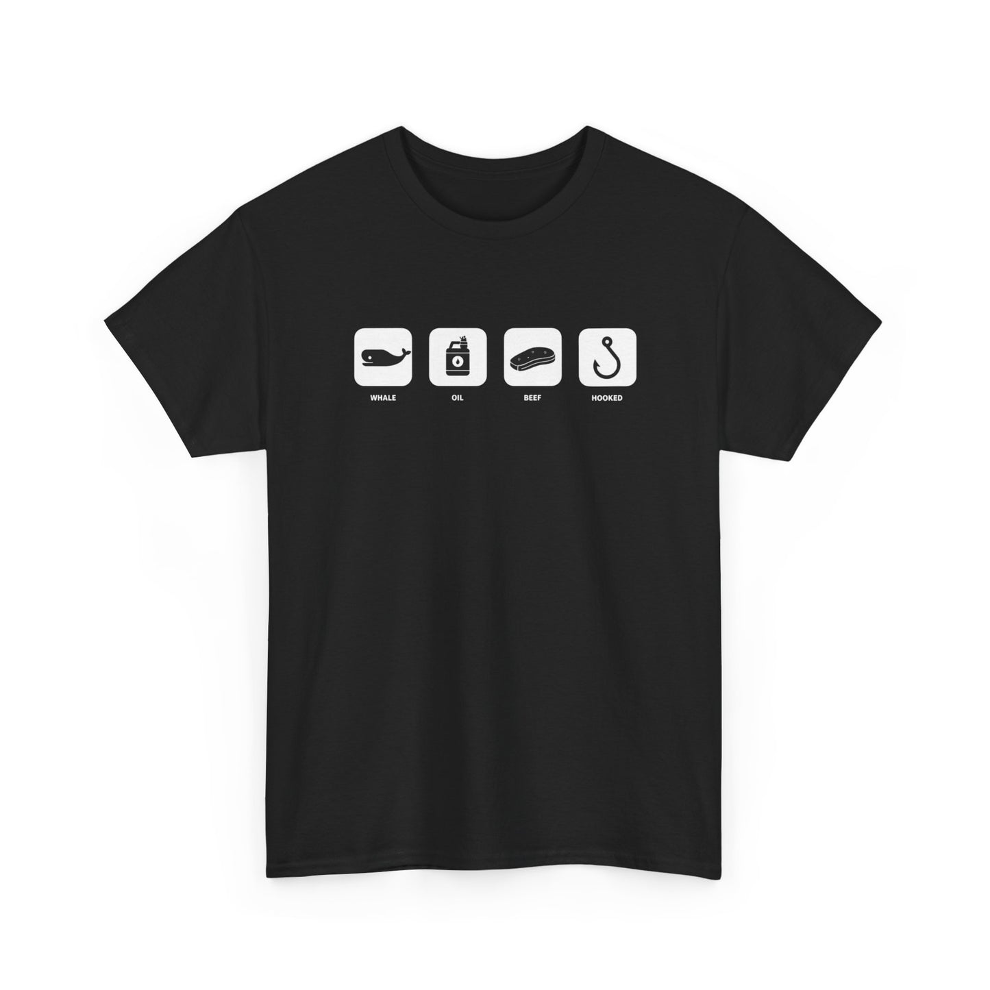 Fishing Essentials Icons T‑Shirt — Rod, Lure, Bait & Hook Graphic Tee