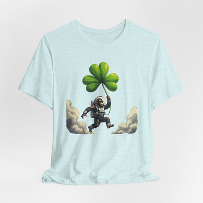 Astronaut Chimp T-Shirt — Floating in Clouds with Shamrock