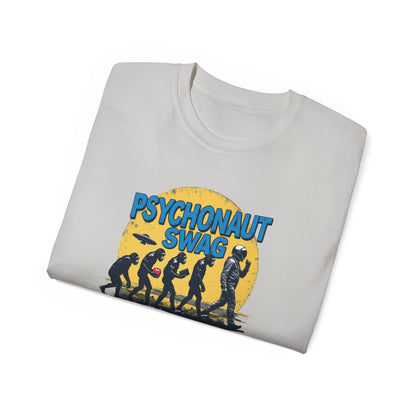 Psychonaut Evolution of Man Sunset, Unisex Tee, Retro Graphic T-Shirt, Music Festival Attire, Gift for Gamers, Casual Streetwear