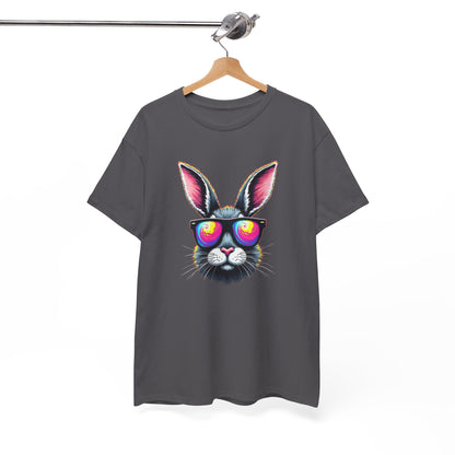 Bunny with Heart Sunglasses Tee — Retro Neon Rabbit Graphic T-Shirt