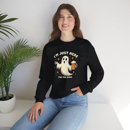 Halloween Ghost Sweatshirt — "I'm Just Here for the Boos" Cozy Crewneck