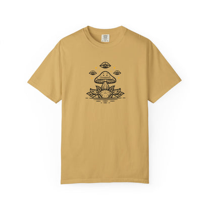 Mushroom Gift from Visitors, Unisex Garment-Dyed T-shirt - Psychonaut Swag