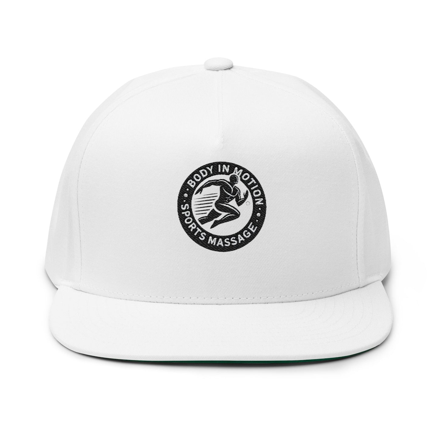 Sports Massage, Embroidered Flat Bill Cap — 'Body in Motion Sports Massage' Logo Snapback