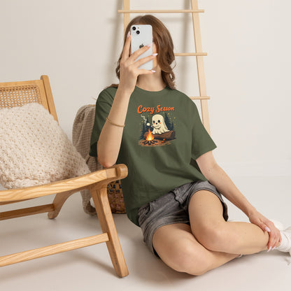 Cozy Season Tee — Cute Ghost Campfire Halloween T-Shirt
