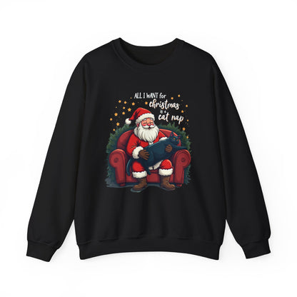 Christmas Cat Nap Sweatshirt – Santa Relaxing on Armchair