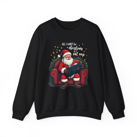 Christmas Cat Nap Sweatshirt – Santa Relaxing on Armchair