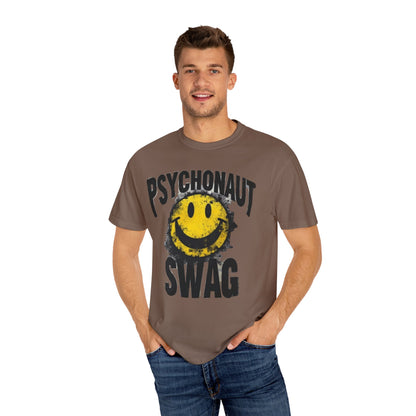 Psychonaut Swag Yellow Smiley Face, Trendy Graphic Tee for Festival Lovers, Casual Wear, Gifts, Street Style