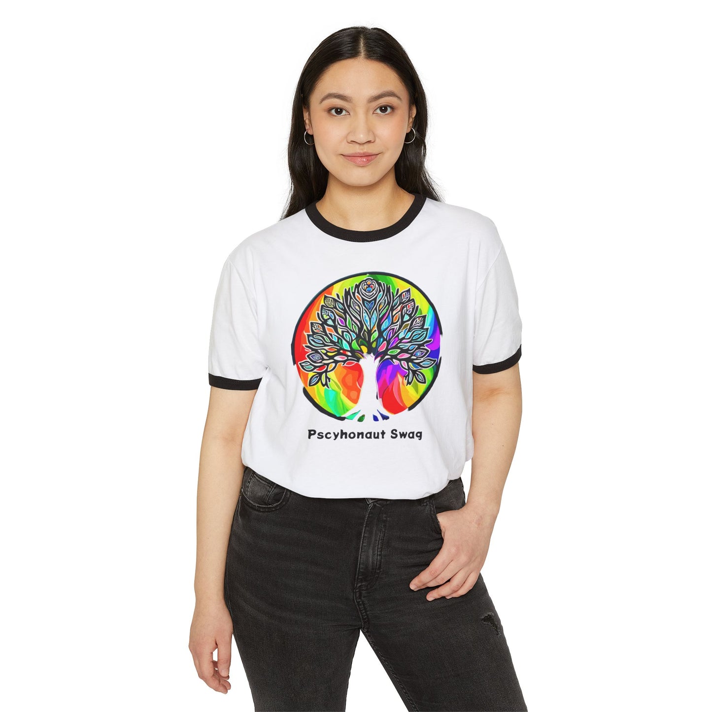 Psychedelic Tree, Unisex Cotton Ringer T-Shirt