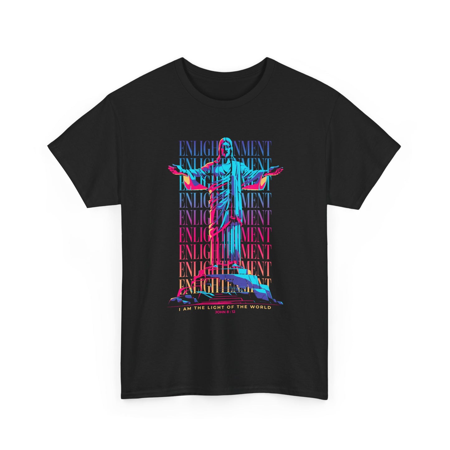 Enlightenment Tee — Neon Statue Graphic T-Shirt ("Entertainment" Text Design)