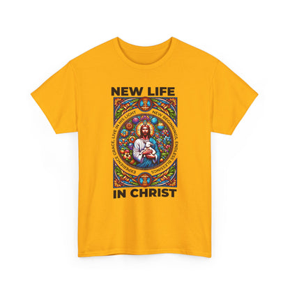 New Life In Christ T-Shirt — Christian Faith Graphic Tee (Stained Glass Jesus)
