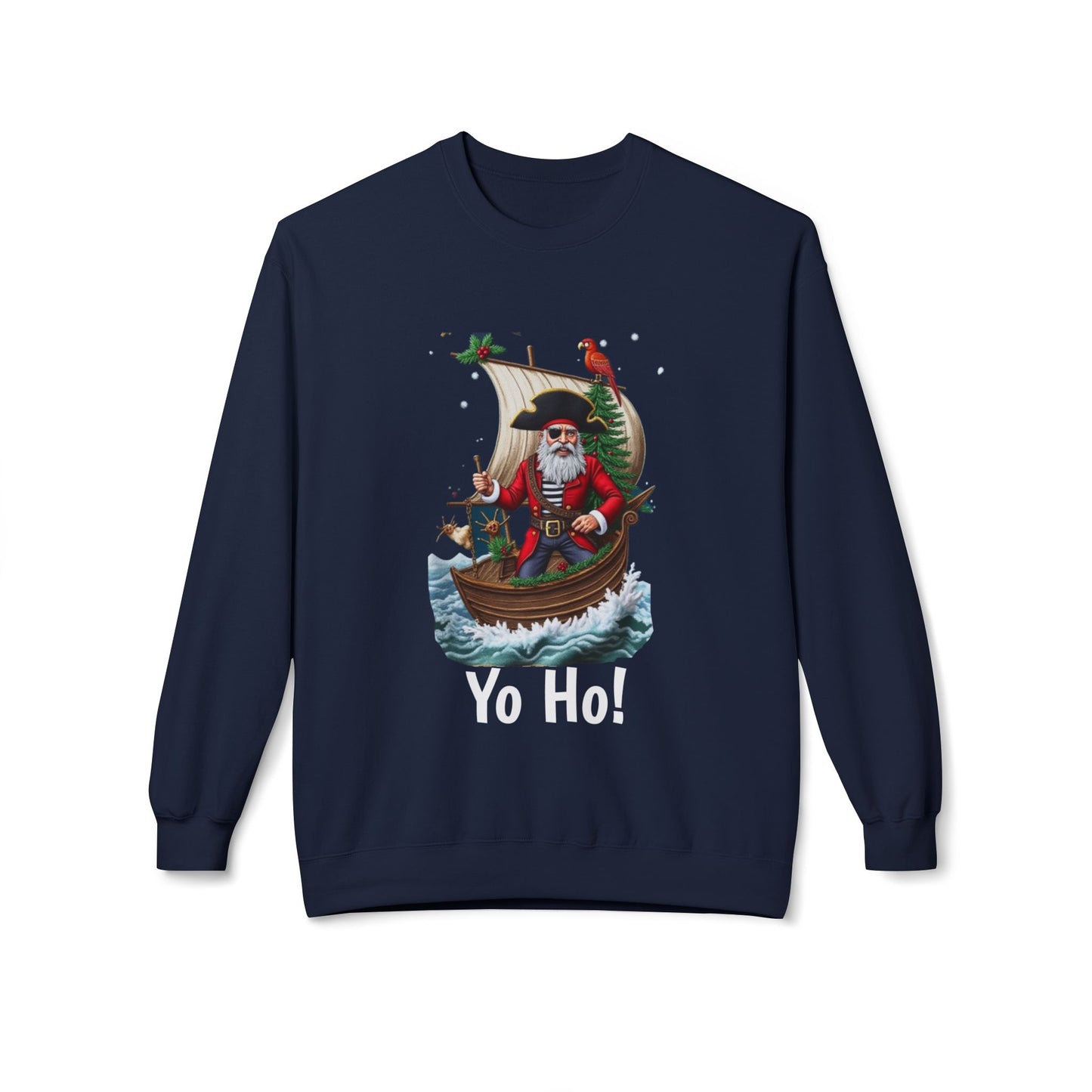 Santa Pirate, Yo Ho, Crewneck Sweatshirt — Nautical Christmas Holiday Sweater
