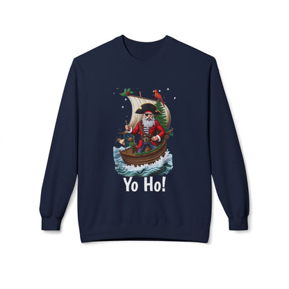 Santa Pirate, Yo Ho, Crewneck Sweatshirt — Nautical Christmas Holiday Sweater