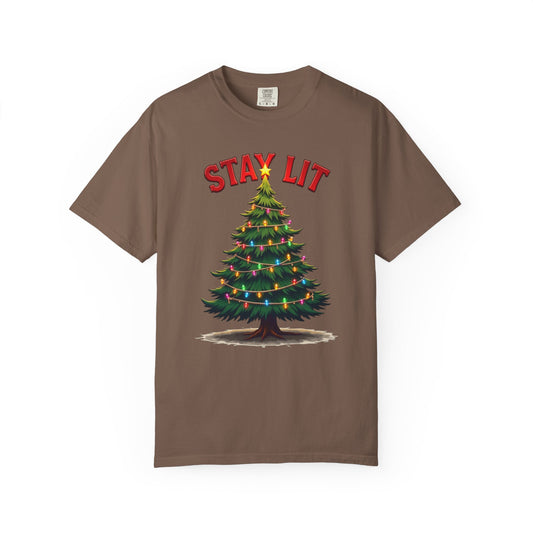 Stay Lit Christmas T-Shirt — Festive Holiday Tree Graphic Tee