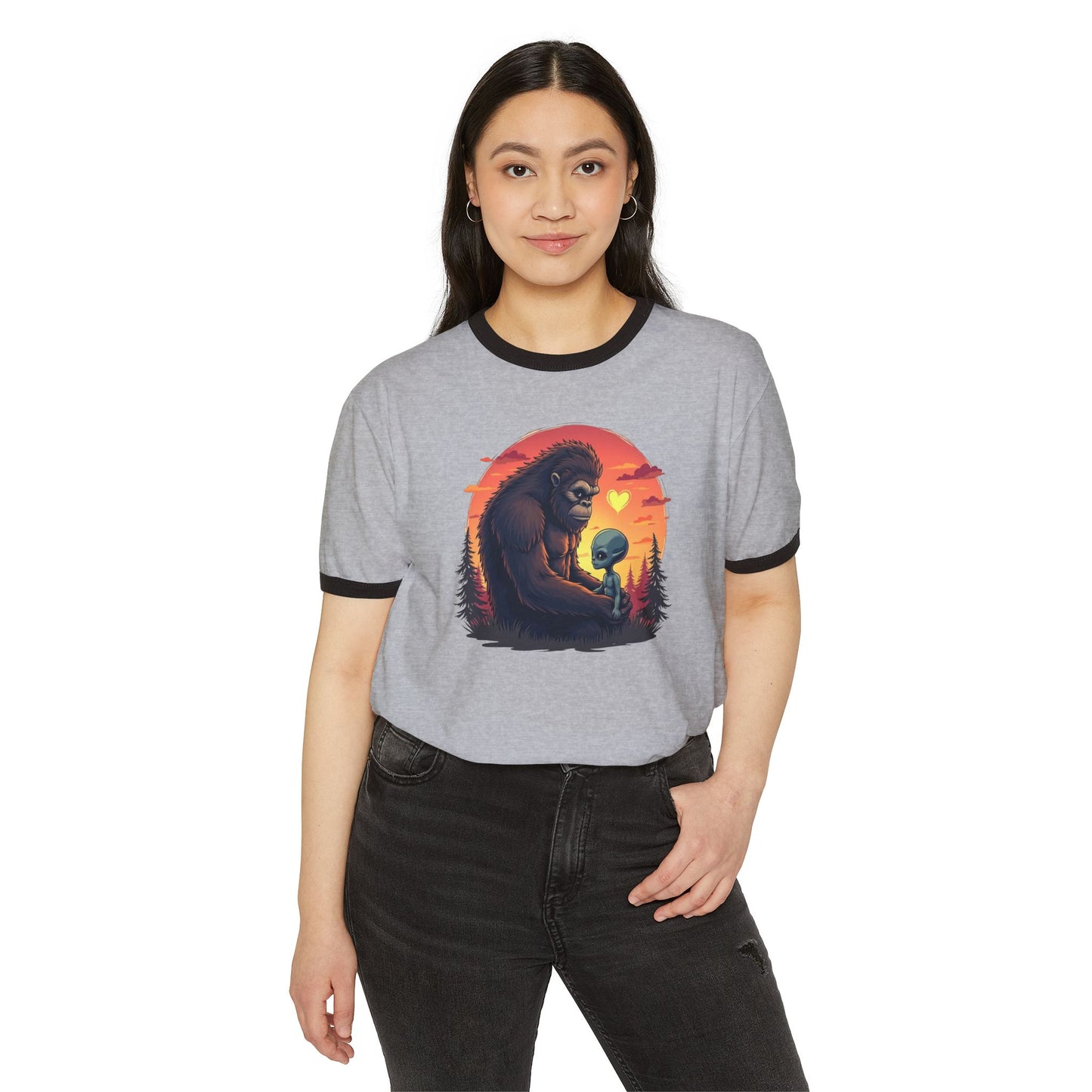Bigfoot & Alien Sunset Ringer Tee