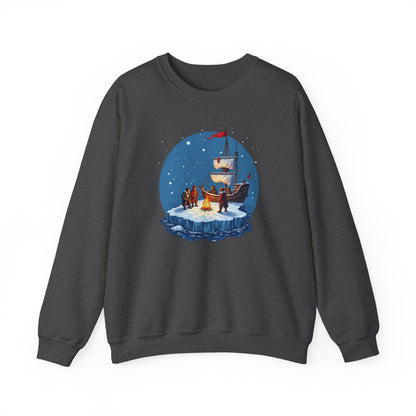 Viking Longship Bonfire, Christmas sweatshirt, Crewneck Sweatshirt