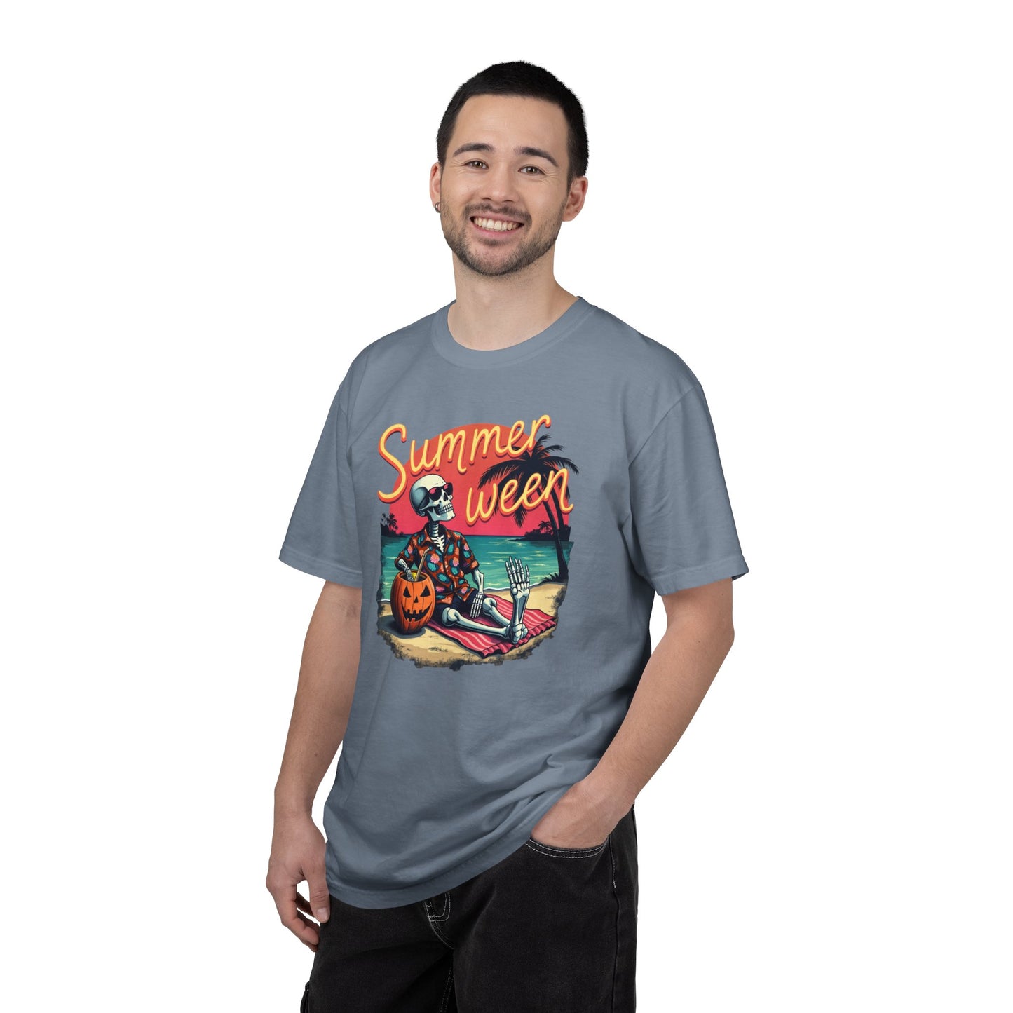 T-Shirt — "Summerween" Beach Skeleton Halloween Graphic Tee