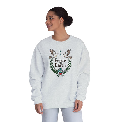 Peace on Earth Crewneck Sweatshirt — Holiday Dove & Laurel Graphic
