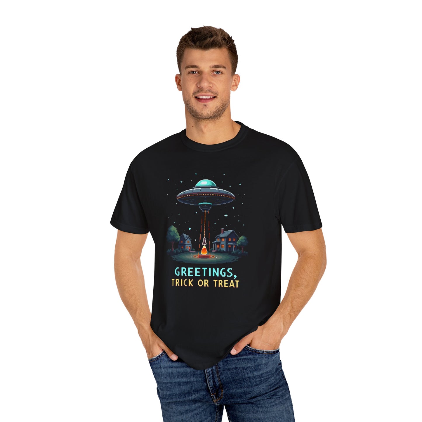 Halloween Alien Greetings T-Shirt, Unisex T-Shirt, Funny Halloween Tee, Trick or Treat Shirt, Spooky Season Apparel, Gift for [...]