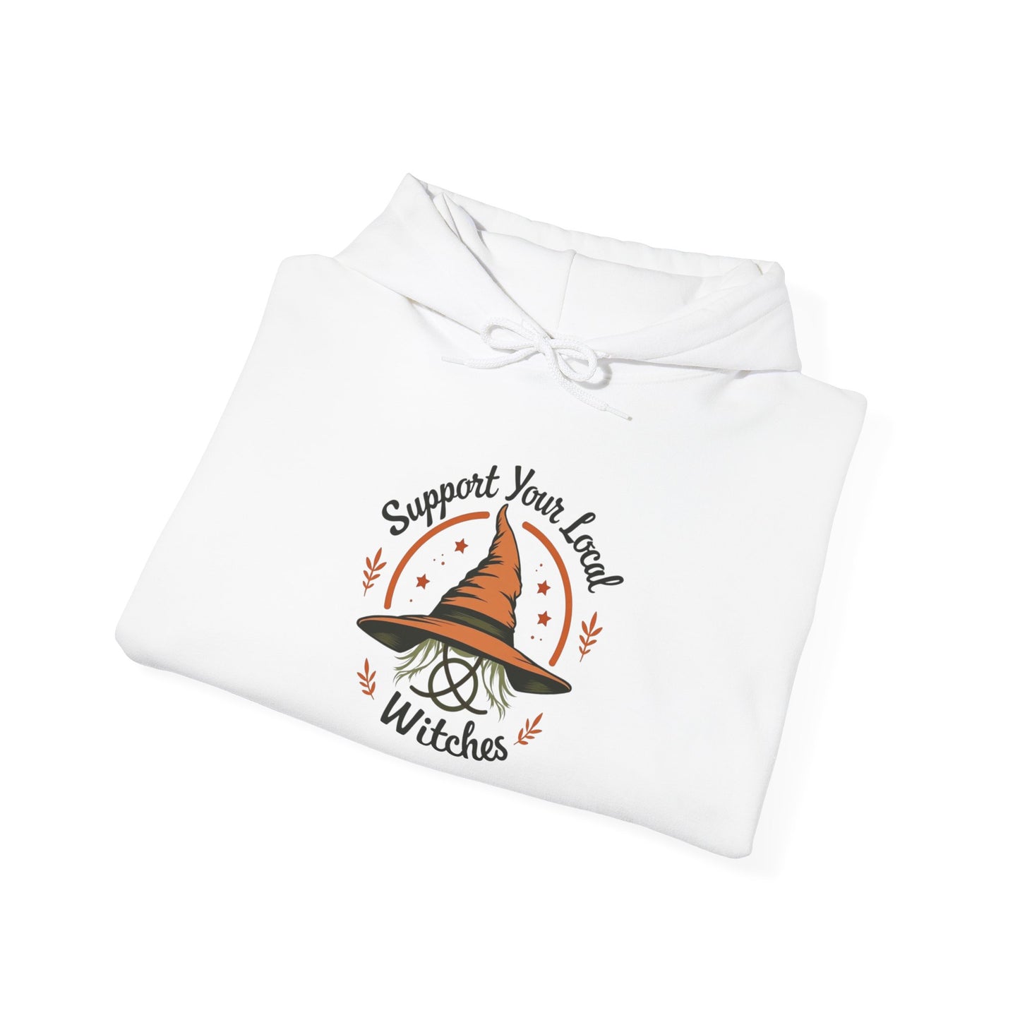 Support Your Local Witches Hoodie — Cute Witch Hat Graphic Pullover for Halloween
