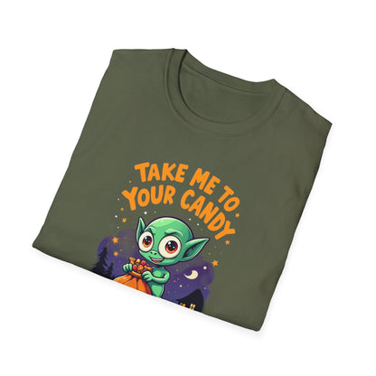 Trick or Treat Alien, T-Shirt, Cute Graphic Tee, Trick or Treat Shirt, Unisex Halloween Apparel, Fun Holiday Outfit