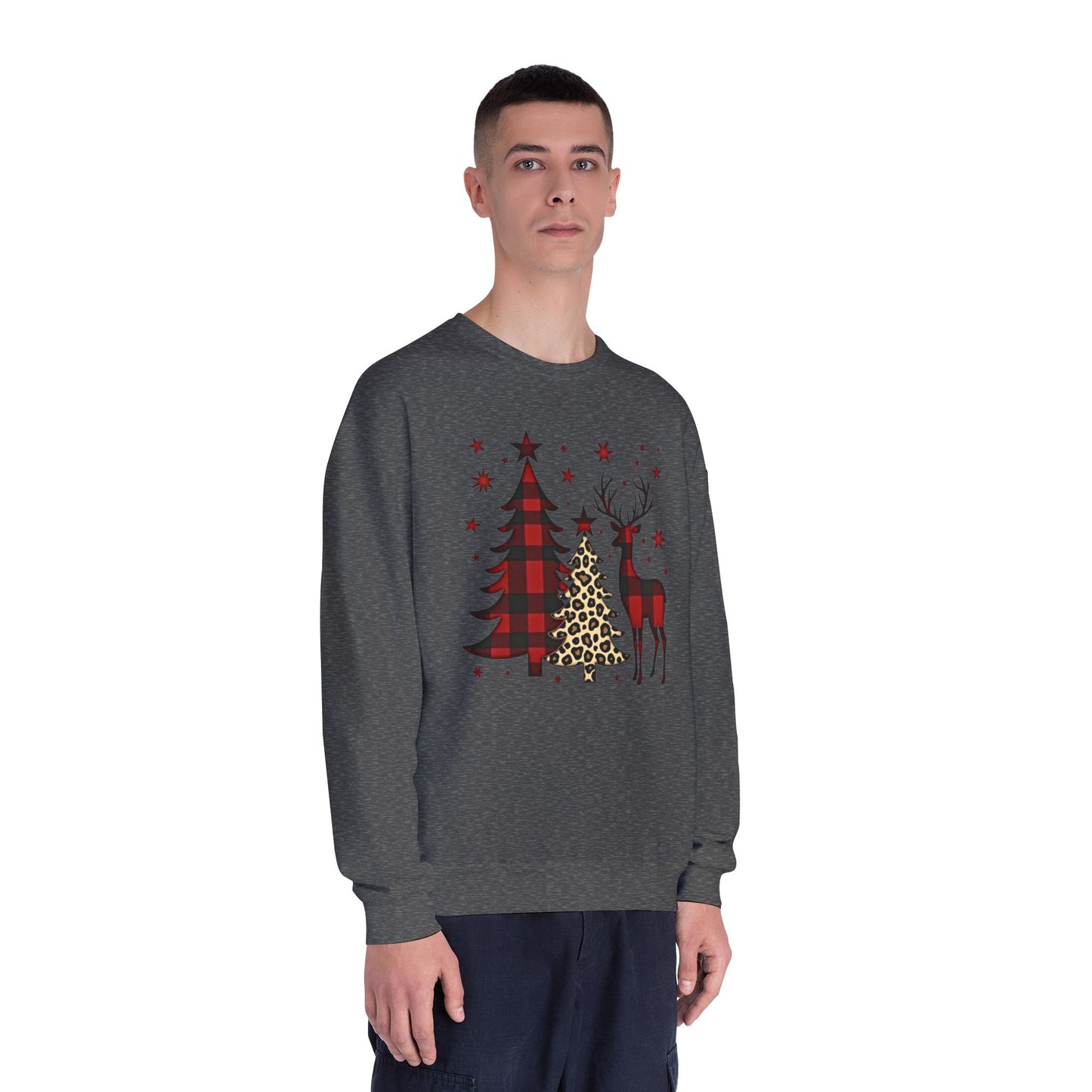 Christmas Buffalo Plaid Trees & Reindeer Crewneck Sweatshirt