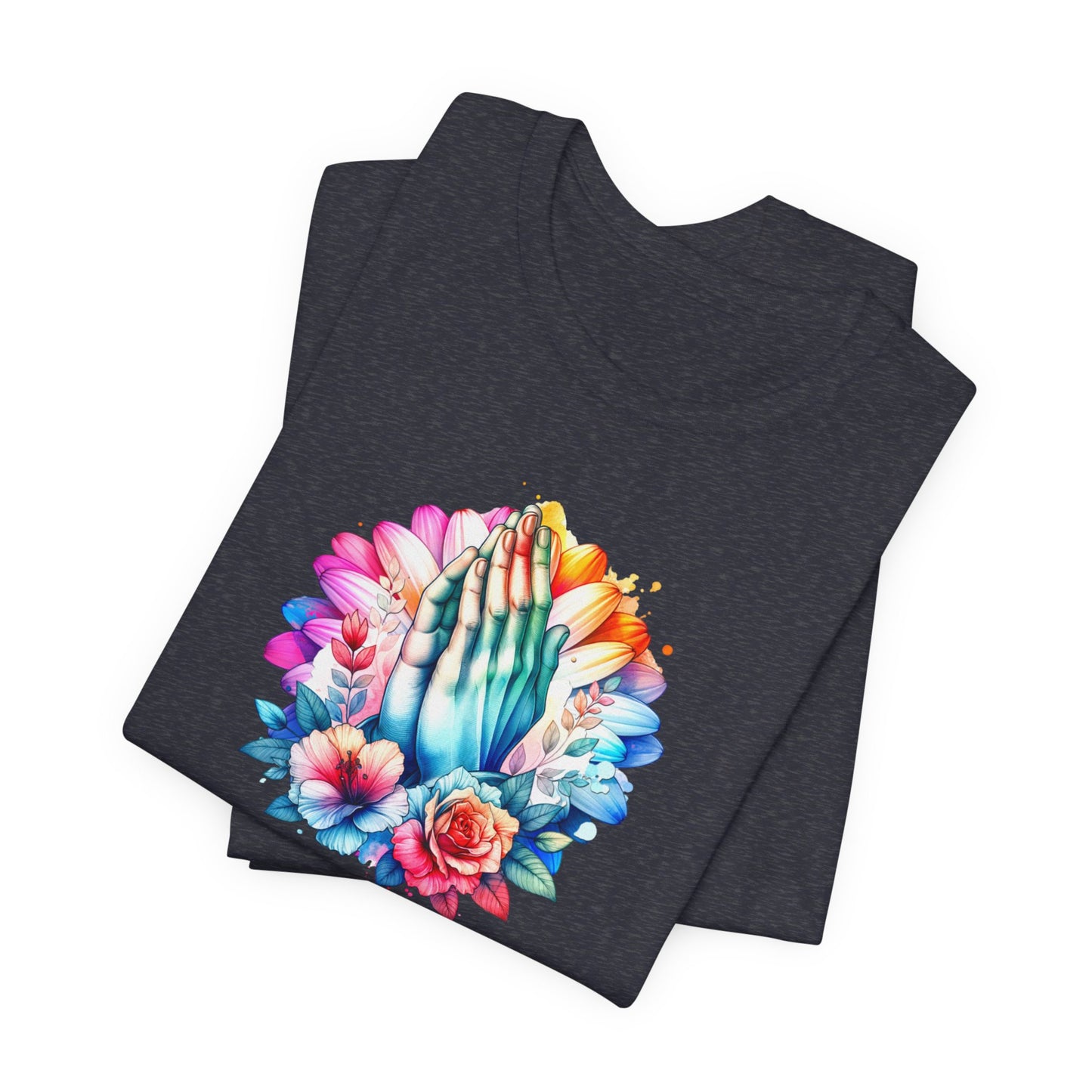 Prayer Changes Everything Tee — Colorful Praying Hands Floral Christian T-Shirt